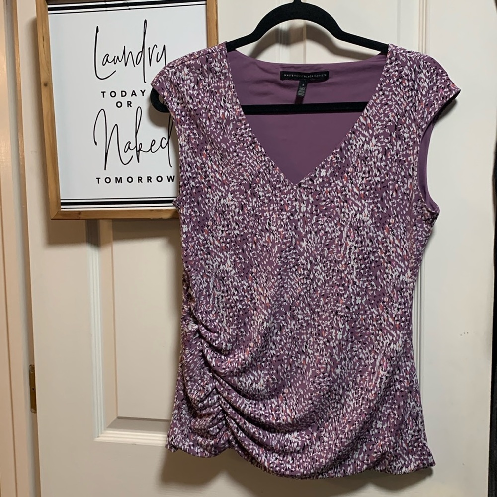 White House Black Market sleeveless purple top w/ ruching. Size Small EUC